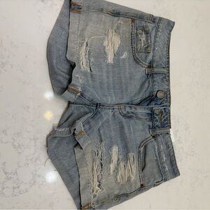 American Eagle Outfitters Light Blue Distressed Jean Shorts